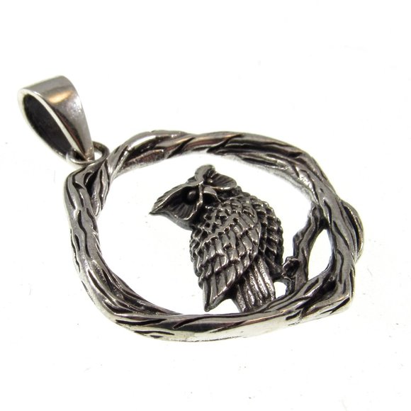 Solid 925 Sterling Silver Owl on Twisted Branches Pendant - Pagan/Wiccan Jewelry - Picture 5 of 7